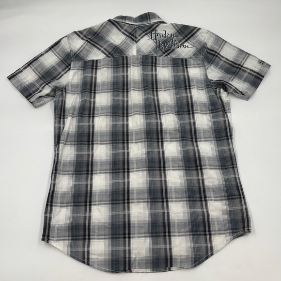 Harley-Davidson Men's‎ M Cotton Gray Plaid Short Sleeve Button Down Shirt - Picture 5 of 5